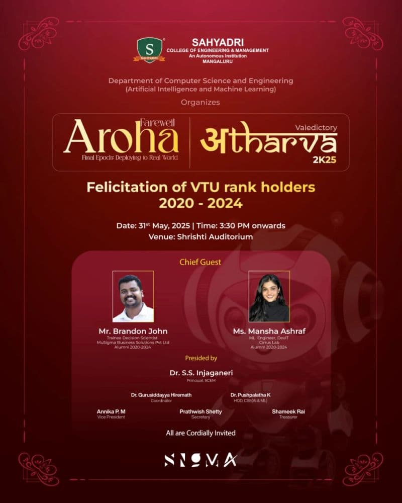 Aroha & Atharva - Felicitation of VTU Rank Holders & Farewell for Final Years